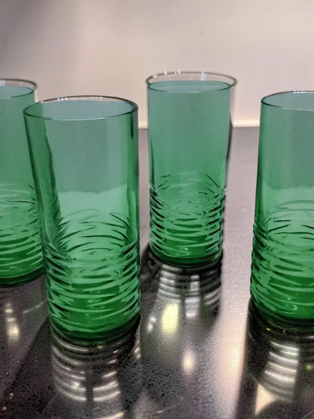 Vintage set of 4 Anchor Hocking sea moss green ribbed 8oz juice glasses